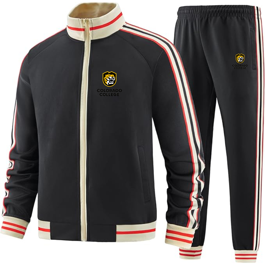 Men's Colorado College Tigers Two Piece Designer Tracksuit with Bold Striped Accents and Zippered Front Elevated Athletic