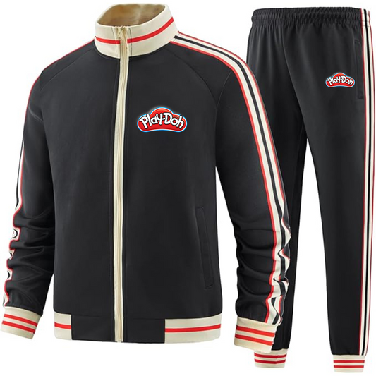 Men's Play Doh Two Piece Designer Tracksuit with Bold Striped Accents and Zippered Front Elevated Athletic