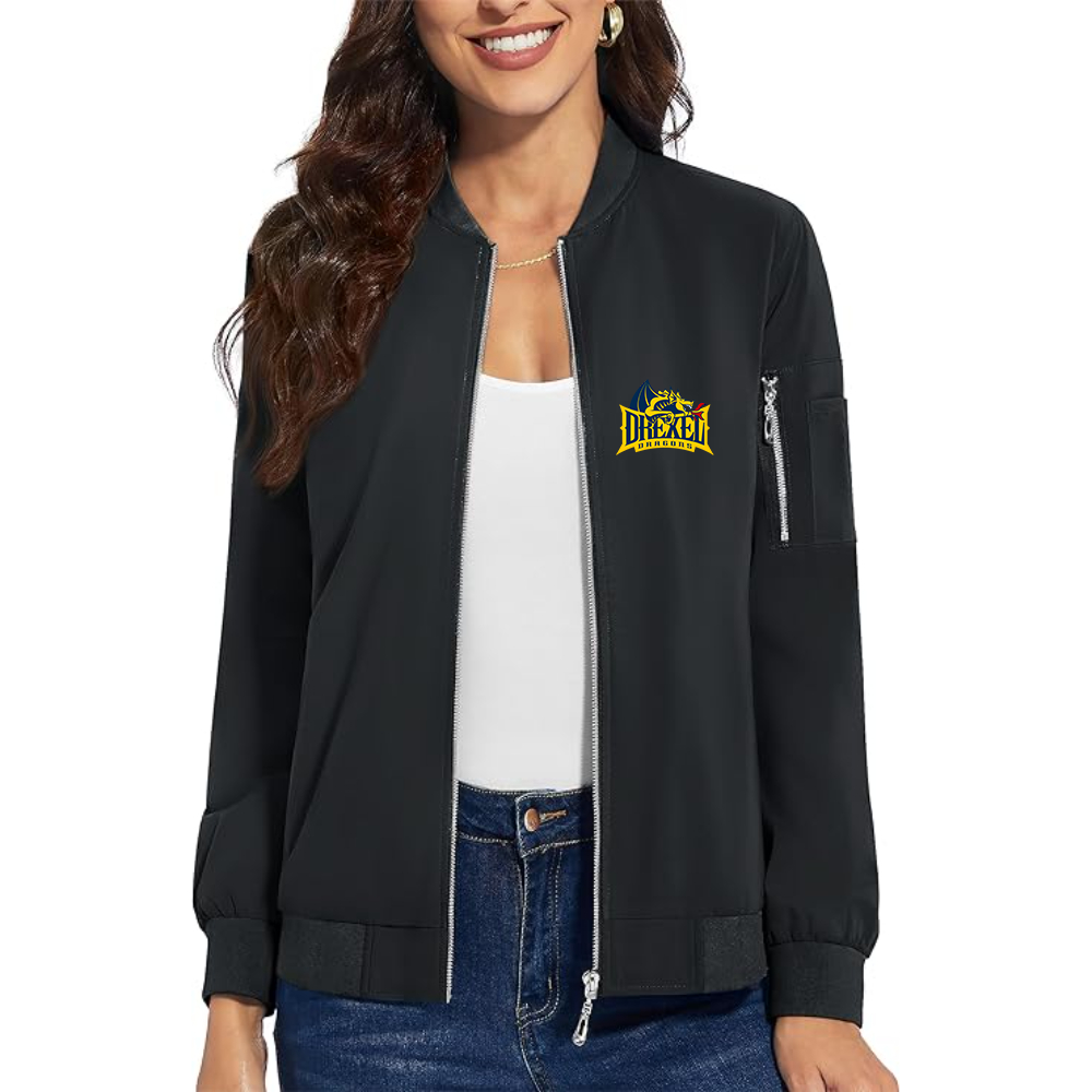Women's  Drexel Dragons Premium Bomber Jacket with Polished Detailing and Functional Sleeve Pocket Modern Luxury Outerwear