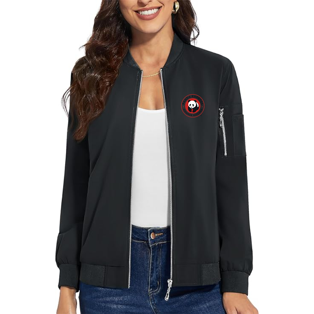 Women's Panda Express Premium Bomber Jacket with Polished Detailing and Functional Sleeve Pocket Modern Luxury Outerwear