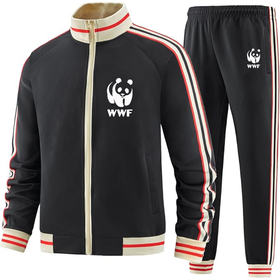 Men's WWF  Two Piece Designer Tracksuit with Bold Striped Accents and Zippered Front Elevated Athletic