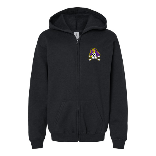 Youth  East Carolina Pirates  Gildan Heavy Blend Full Zip Hooded Sweatshirt