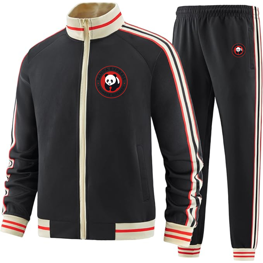 Men's Panda Express Two Piece Designer Tracksuit with Bold Striped Accents and Zippered Front Elevated Athletic
