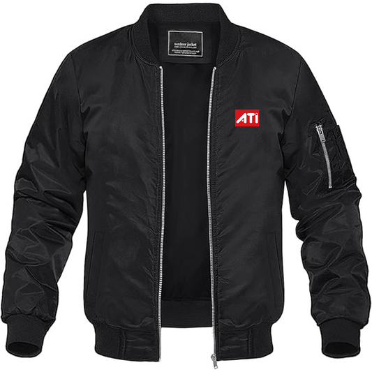Men's ATI Logo Lightweight Bomber Jacket Windbreaker Softshell Varsity Jacket Coat