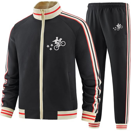 Men's Postmates Bike Two Piece Designer Tracksuit with Bold Striped Accents and Zippered Front Elevated Athletic