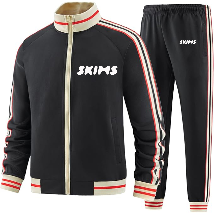 Men's Skims  Two Piece Designer Tracksuit with Bold Striped Accents and Zippered Front Elevated Athletic