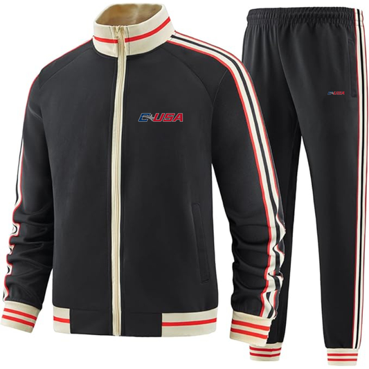 Men's   Conference USAl Two Piece Designer Tracksuit with Bold Striped Accents and Zippered Front Elevated Athletic