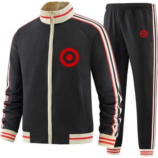 Men's Target   Two Piece Designer Tracksuit with Bold Striped Accents and Zippered Front Elevated Athletic