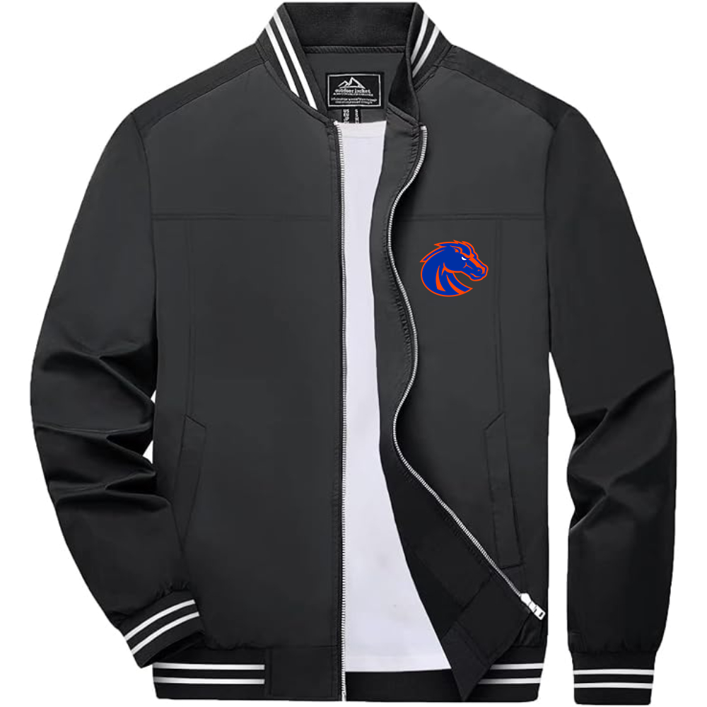 Men's Boise State Broncos  Lightweight Zip-Up Bomber Jacket with Ribbed Collar and Cuffs Versatile Casual Outerwear