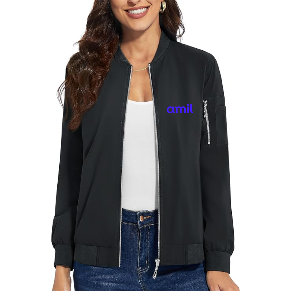 Women's Amil   Premium Bomber Jacket with Polished Detailing and Functional Sleeve Pocket Modern Luxury Outerwear