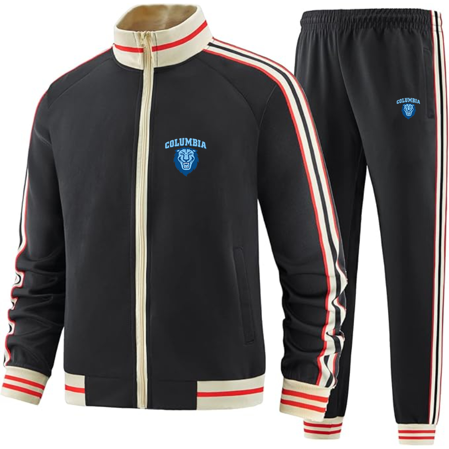 Men's  Columbia Lions Two Piece Designer Tracksuit with Bold Striped Accents and Zippered Front Elevated Athletic