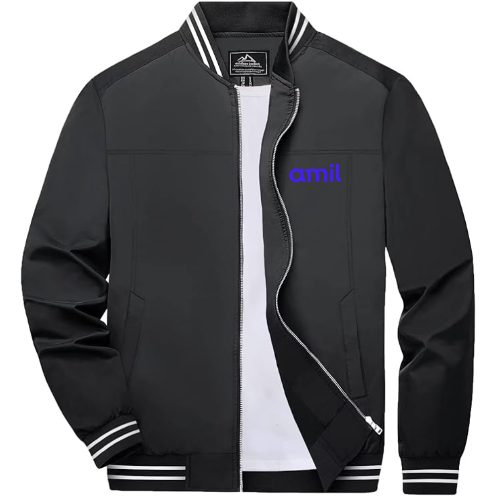 Men's  Amil Lightweight Zip-Up Bomber Jacket with Ribbed Collar and Cuffs Versatile Casual Outerwear