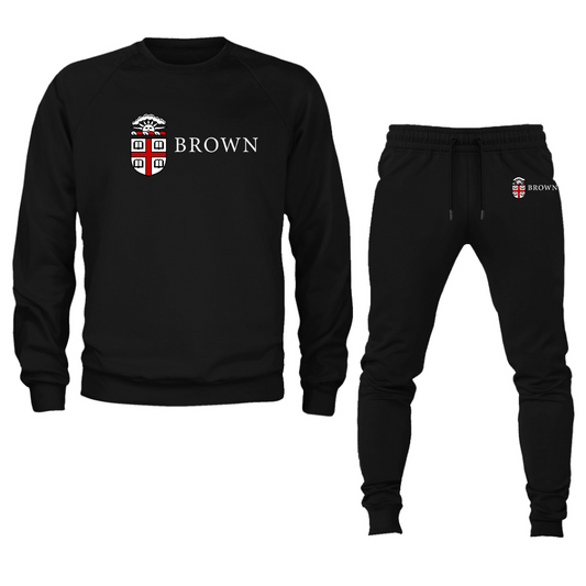 Men's Brown University Crewneck Sweatshirt Joggers Suit
