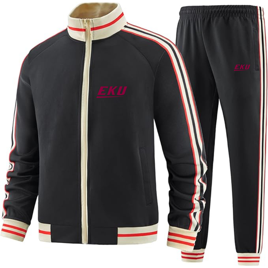 Men's  Eastern Kentucky Colonels Two Piece Designer Tracksuit with Bold Striped Accents and Zippered Front Elevated Athletic