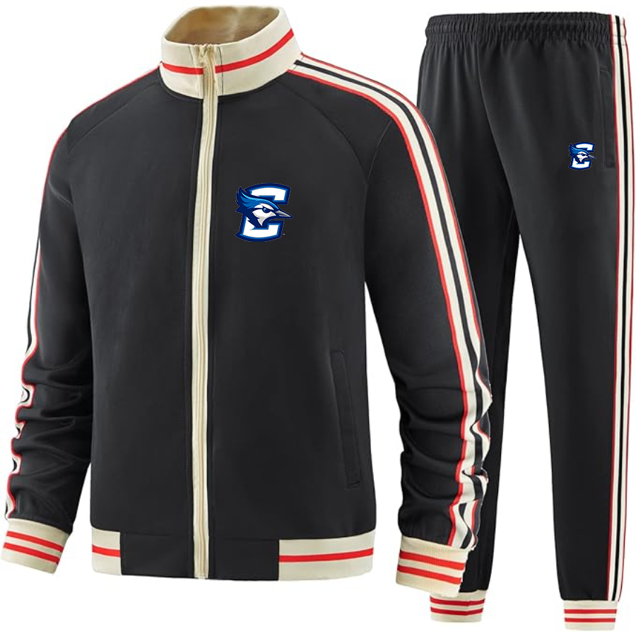 Men's Creighton Bluejays Two Piece Designer Tracksuit with Bold Striped Accents and Zippered Front Elevated Athletic