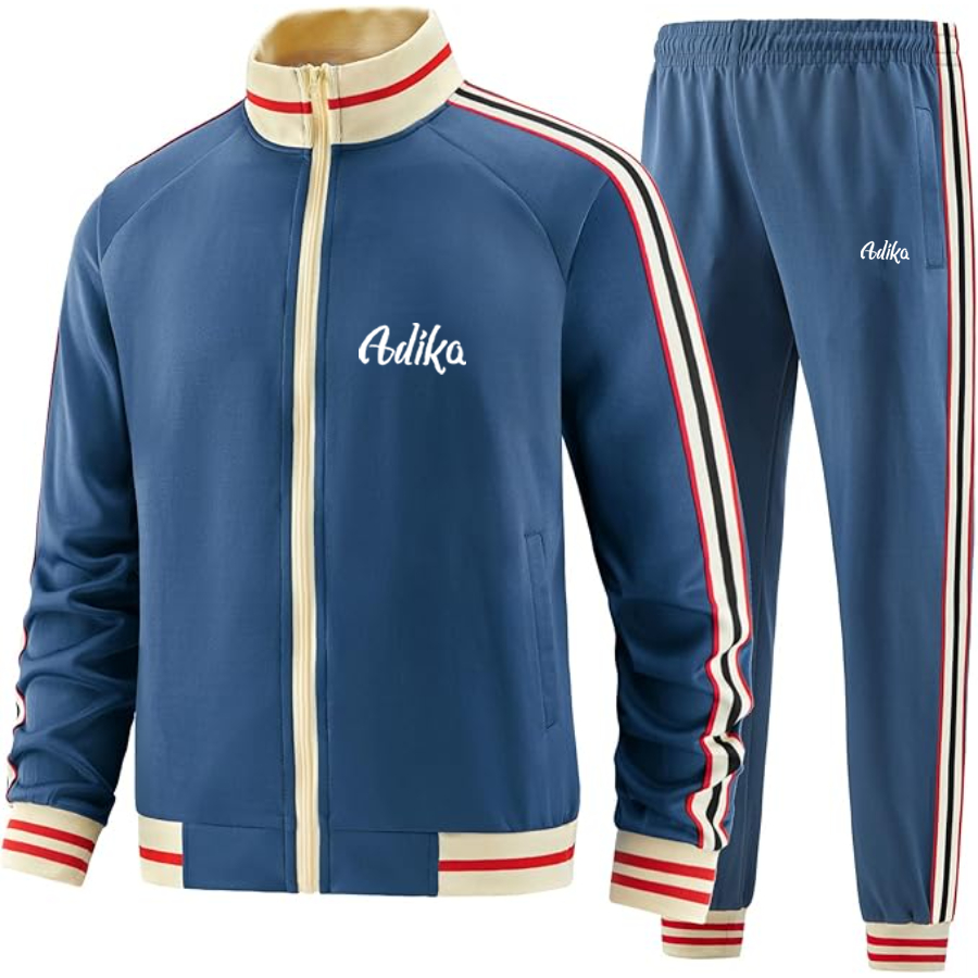 Men's Adika  Two Piece Designer Tracksuit with Bold Striped Accents and Zippered Front Elevated Athletic