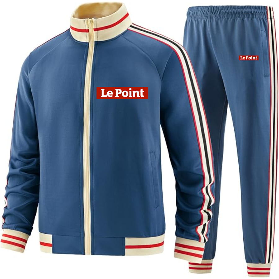 Men's Le Point Two Piece Designer Tracksuit with Bold Striped Accents and Zippered Front Elevated Athletic