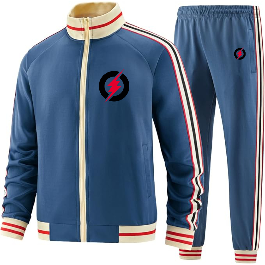 Men's Rayovac Lightning Two Piece Designer Tracksuit with Bold Striped Accents and Zippered Front Elevated Athletic