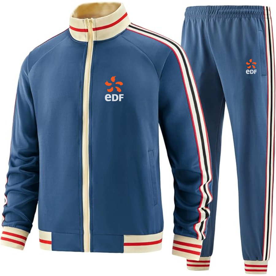 Men's Edf Two Piece Designer Tracksuit with Bold Striped Accents and Zippered Front Elevated Athletic