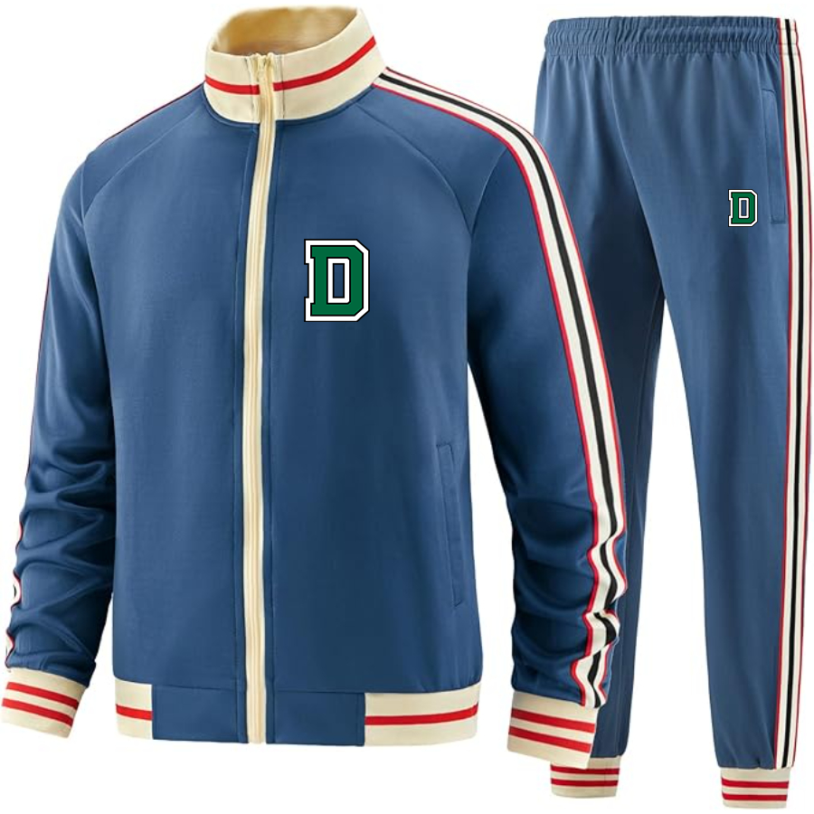 Men's  Dartmouth Big Green Two Piece Designer Tracksuit with Bold Striped Accents and Zippered Front Elevated Athletic
