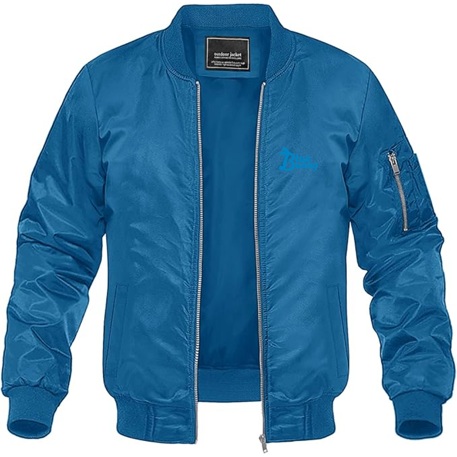 Men's Blue Bunny Logo Lightweight Bomber Jacket Windbreaker Softshell Varsity Jacket Coat