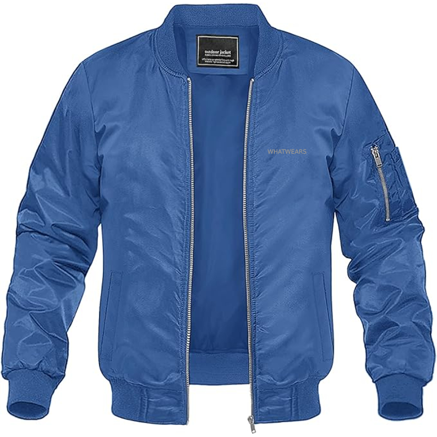 Men's WhatWears Logo Lightweight Bomber Jacket Windbreaker Softshell Varsity Jacket Coat