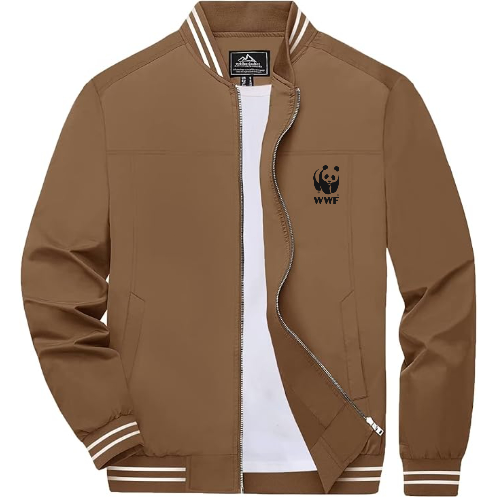 Men's  WWF Lightweight Zip-Up Bomber Jacket with Ribbed Collar and Cuffs Versatile Casual Outerwear
