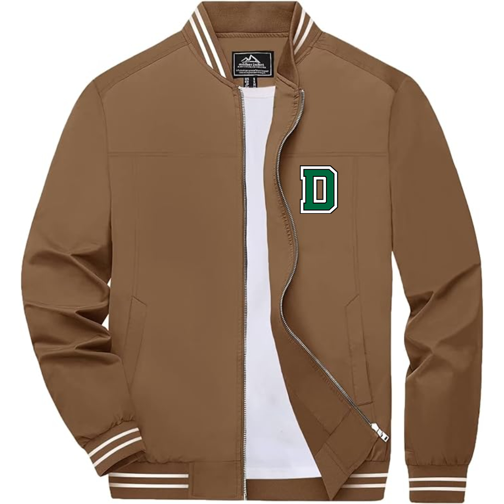Men's  Dartmouth Big Green Lightweight Zip-Up Bomber Jacket with Ribbed Collar and Cuffs Versatile Casual Outerwear