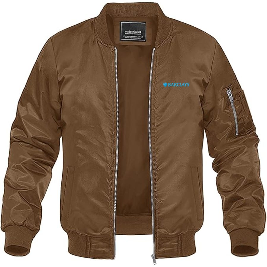 Men's Barclays Logo Lightweight Bomber Jacket Windbreaker Softshell Varsity Jacket Coat