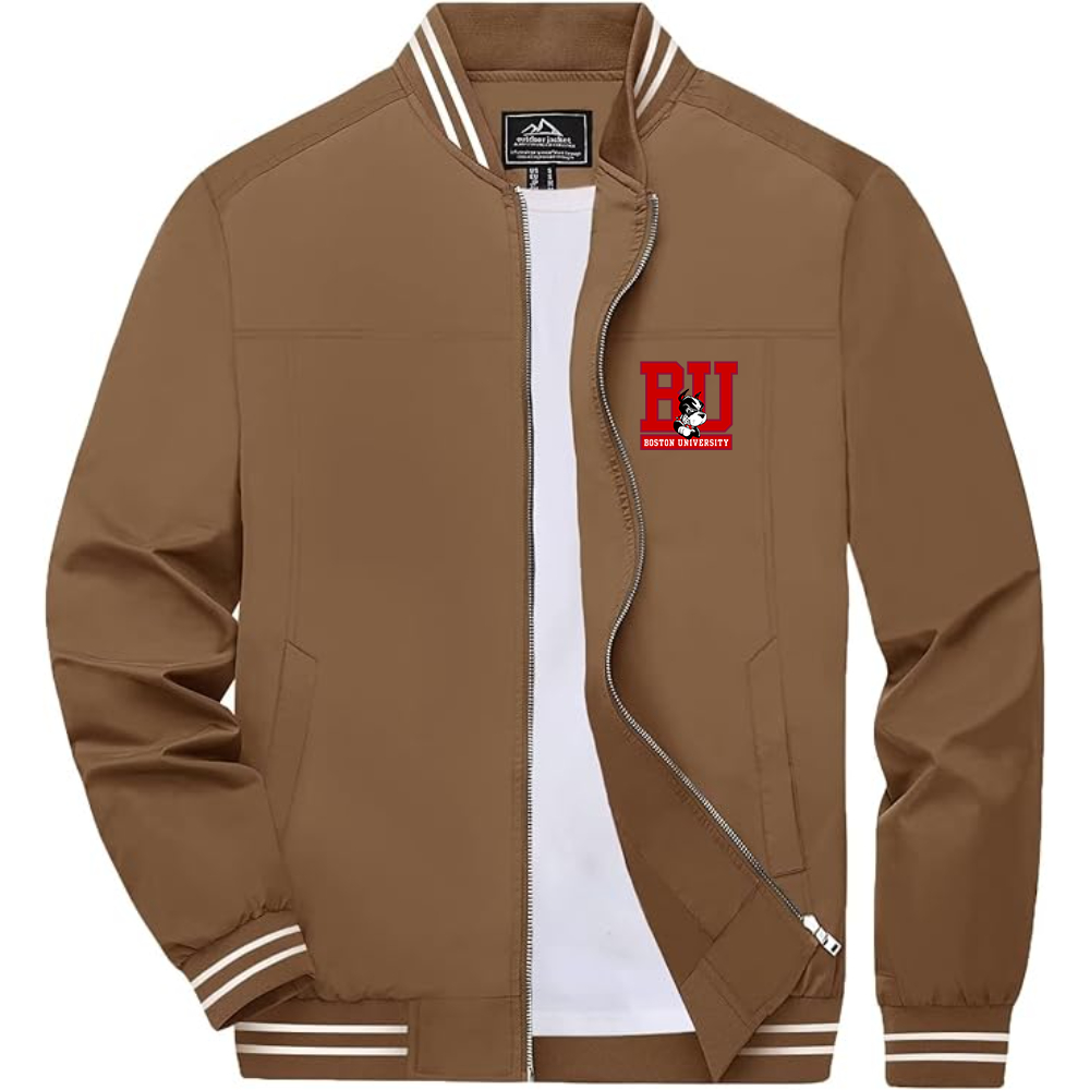 Men's Boston University Terriers Lightweight Zip-Up Bomber Jacket with Ribbed Collar and Cuffs Versatile Casual Outerwear