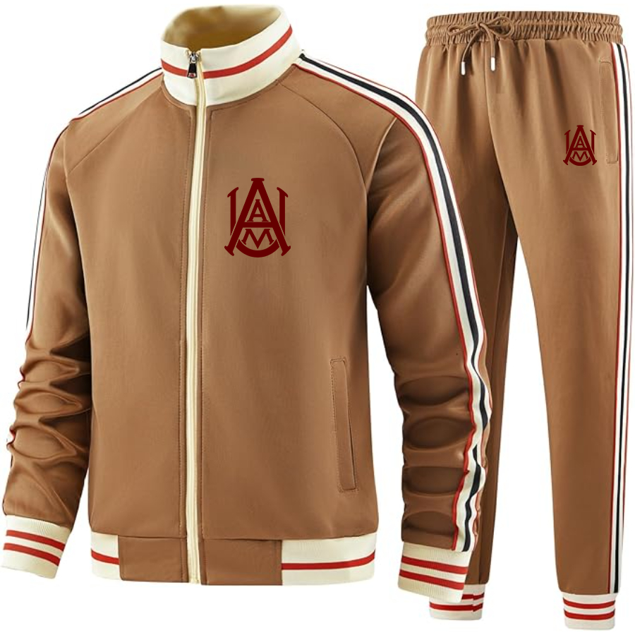 Men's Alabama AM Bulldogs    Two Piece Designer Tracksuit with Bold Striped Accents and Zippered Front Elevated Athletic Wear