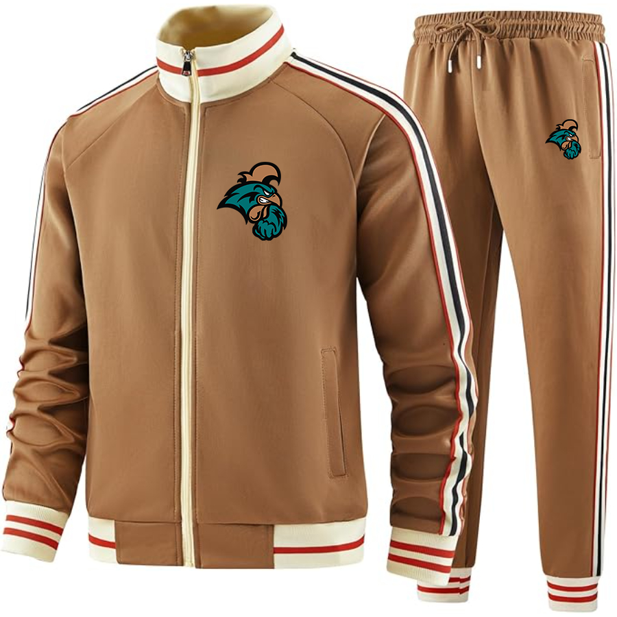 Men's  Coastal Carolina Chanticleers Two Piece Designer Tracksuit with Bold Striped Accents and Zippered Front Elevated Athletic