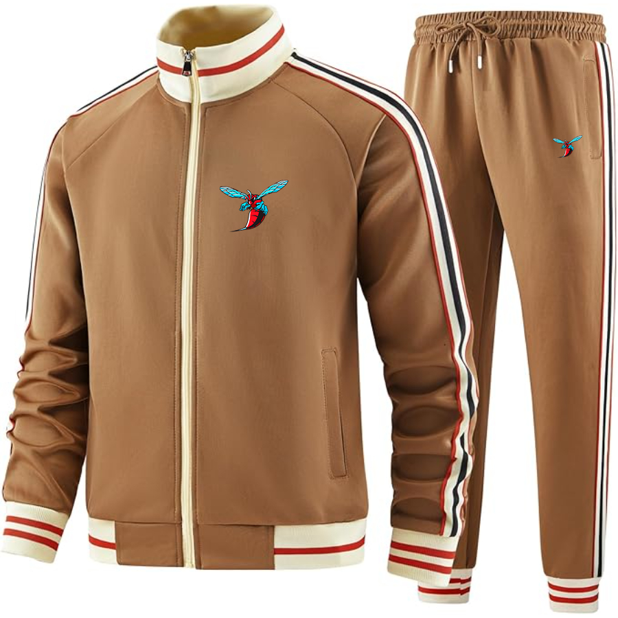 Men's  Delaware State Hornets Two Piece Designer Tracksuit with Bold Striped Accents and Zippered Front Elevated Athletic