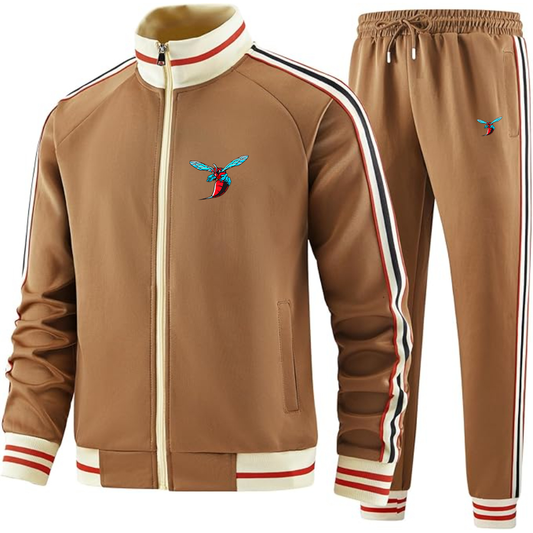 Men's  Delaware State Hornets Two Piece Designer Tracksuit with Bold Striped Accents and Zippered Front Elevated Athletic
