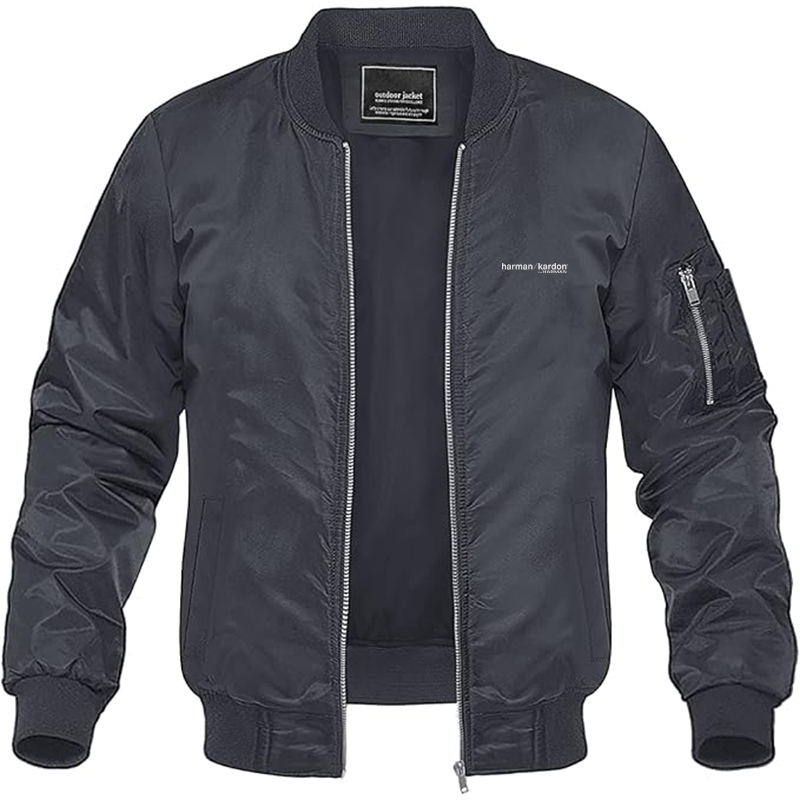Men's Harman-Kardon Logo Lightweight Bomber Jacket Windbreaker Softshell Varsity Jacket Coat