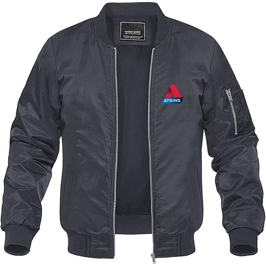 Men's Atkins Logo Lightweight Bomber Jacket Windbreaker Softshell Varsity Jacket Coat