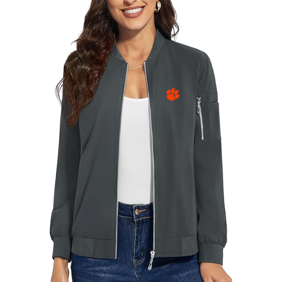 Women's Clemson Tigers Premium Bomber Jacket with Polished Detailing and Functional Sleeve Pocket Modern Luxury Outerwear