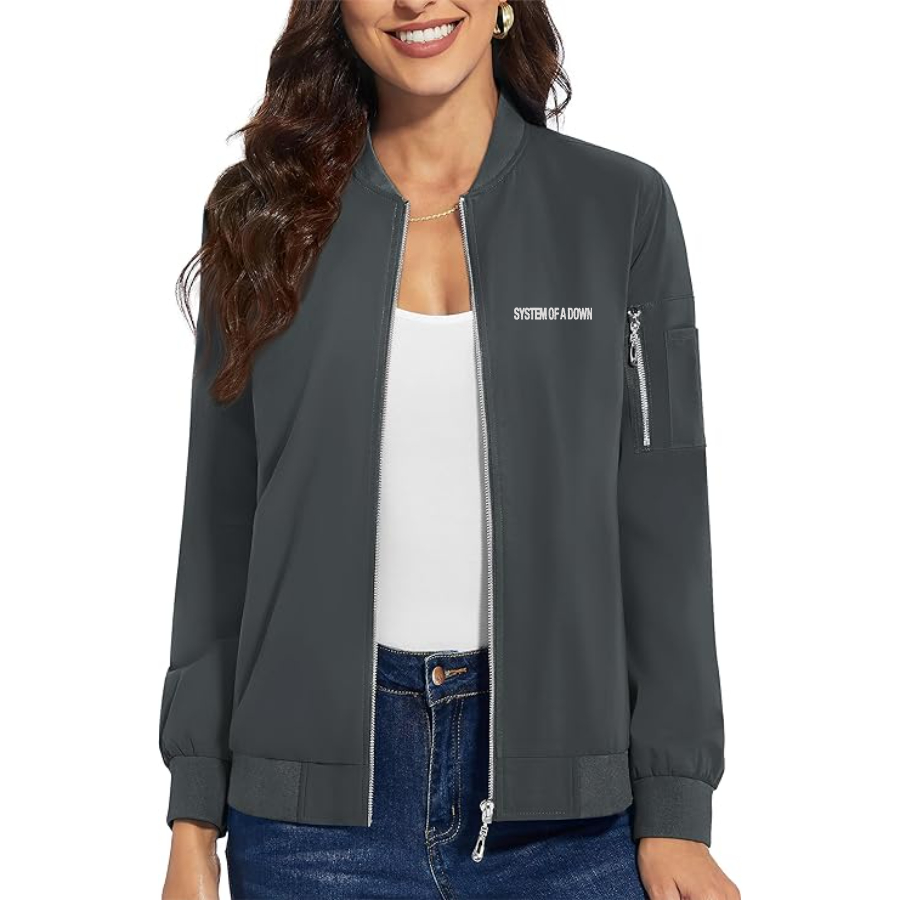 Women's System Of A Down Premium Bomber Jacket with Polished Detailing and Functional Sleeve Pocket Modern Luxury Outerwear