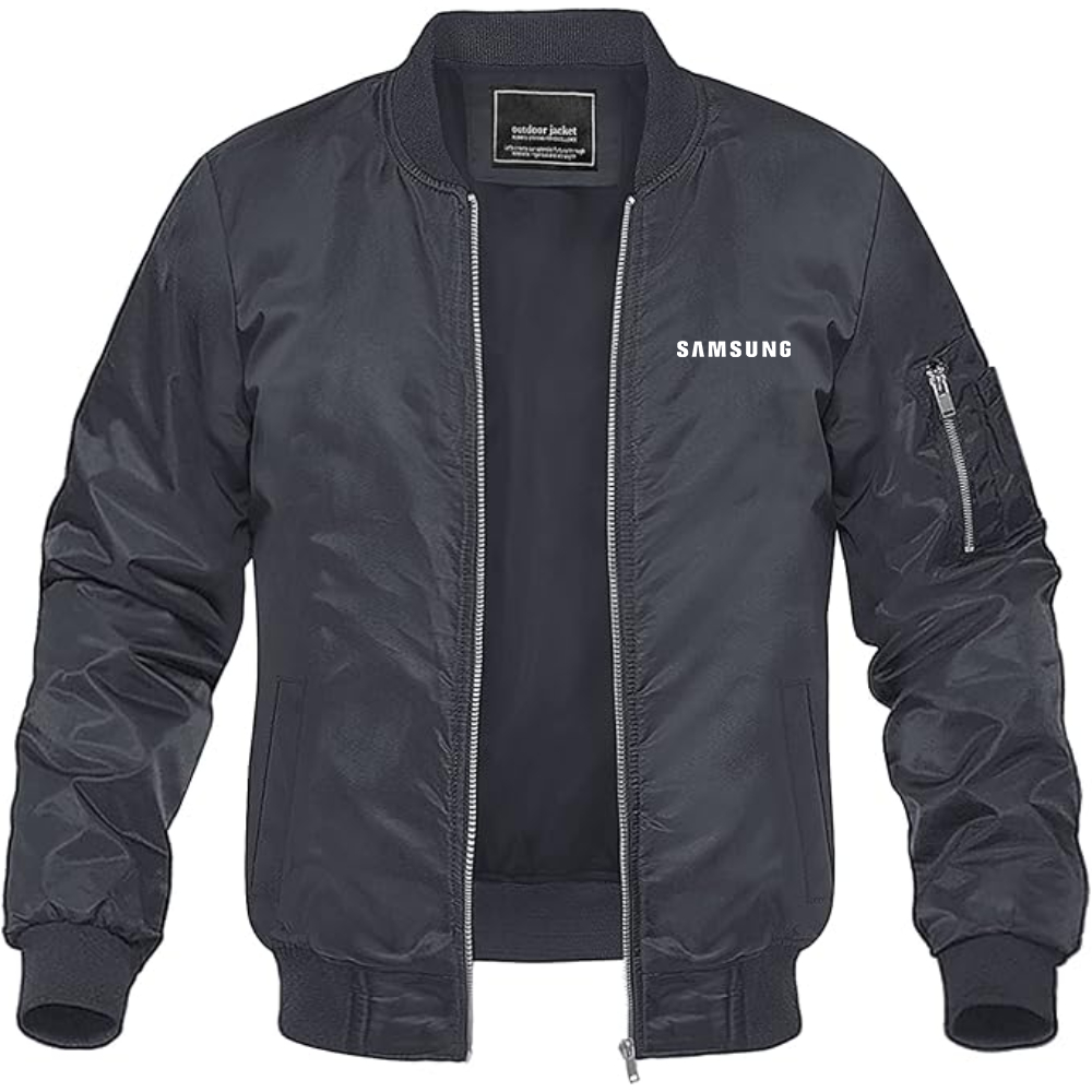 Men's Samsung Simple Logo Lightweight Bomber Jacket Windbreaker Softshell Varsity Jacket Coat