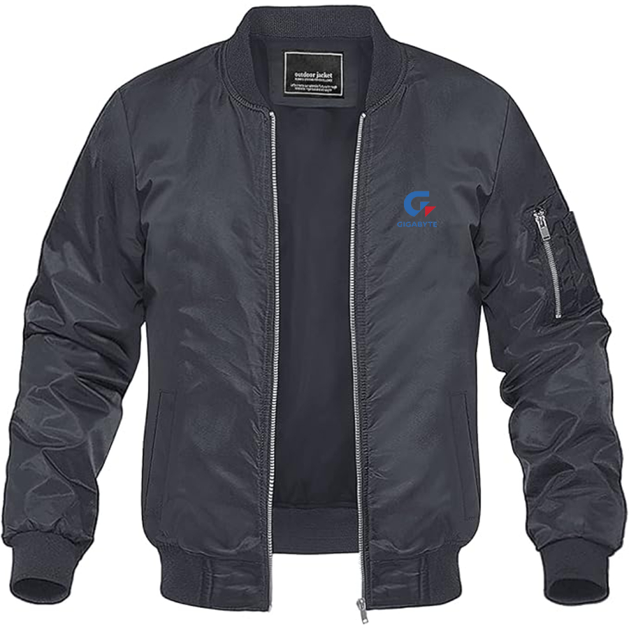 Men's Gigabyte Logo Lightweight Bomber Jacket Windbreaker Softshell Varsity Jacket Coat