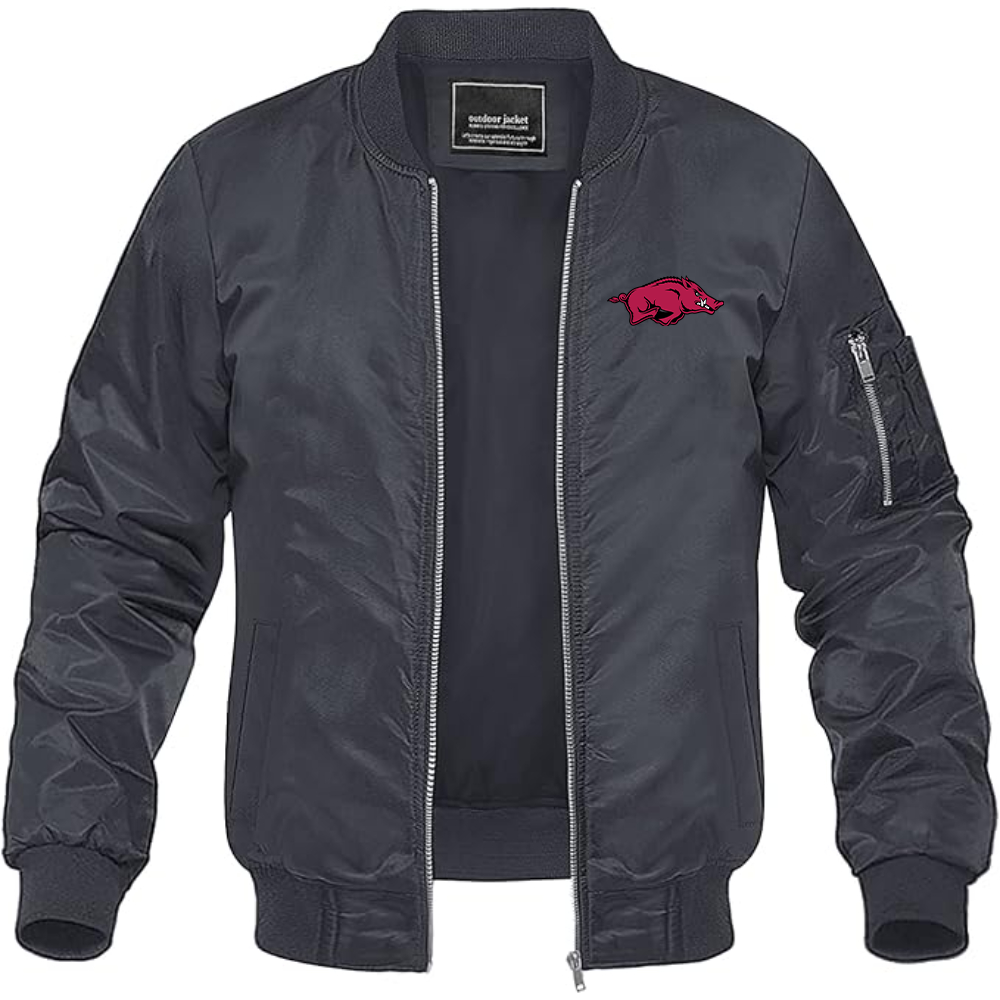 Men's Arkansas Razorbacks Lightweight Bomber Jacket Windbreaker Softshell Varsity Jacket Coat