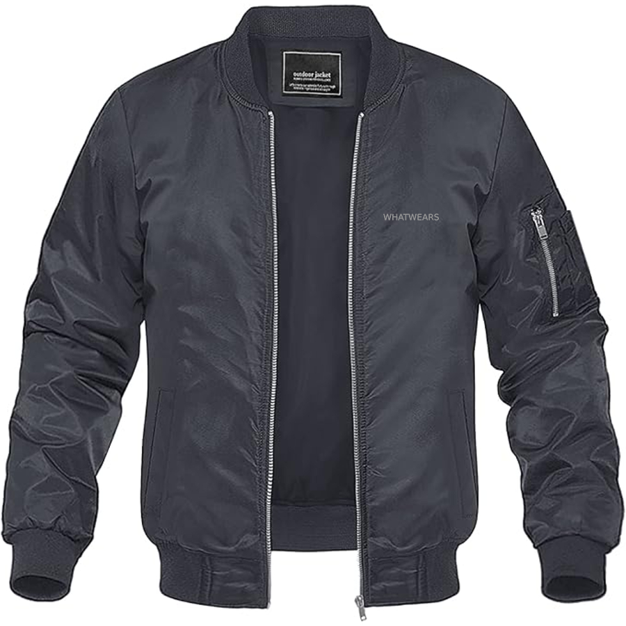 Men's WhatWears Logo Lightweight Bomber Jacket Windbreaker Softshell Varsity Jacket Coat