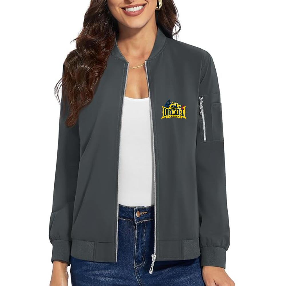 Women's  Drexel Dragons Premium Bomber Jacket with Polished Detailing and Functional Sleeve Pocket Modern Luxury Outerwear