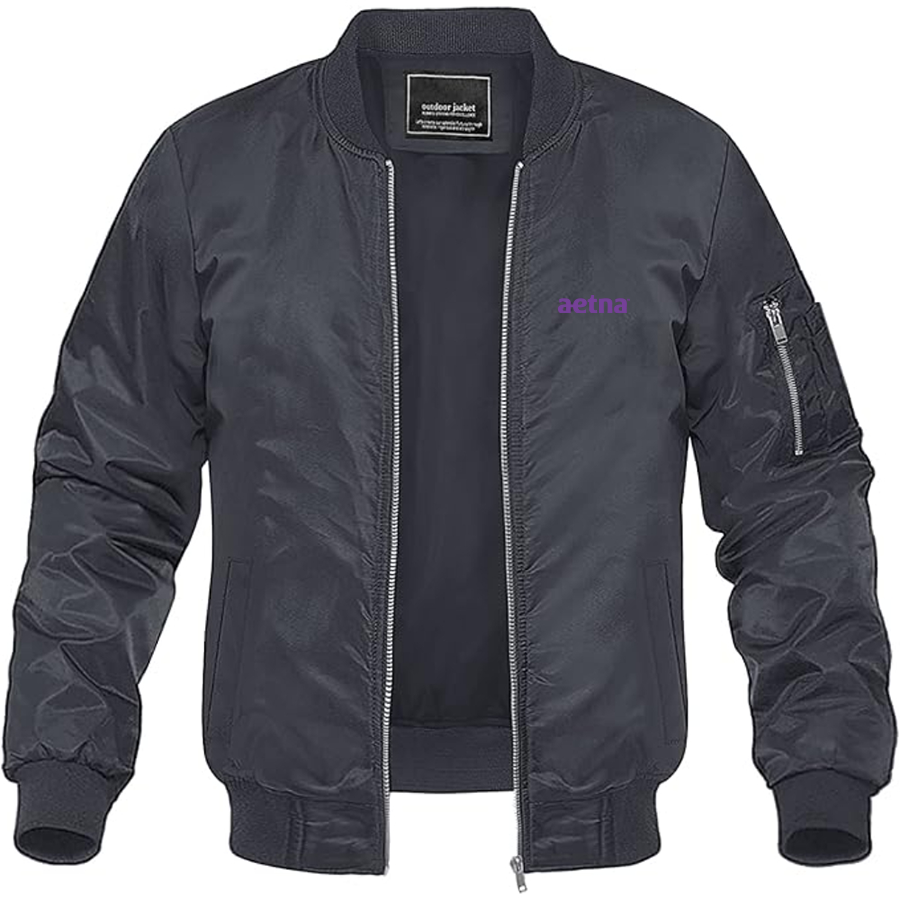 Men's Aetna Logo Lightweight Bomber Jacket Windbreaker Softshell Varsity Jacket Coat