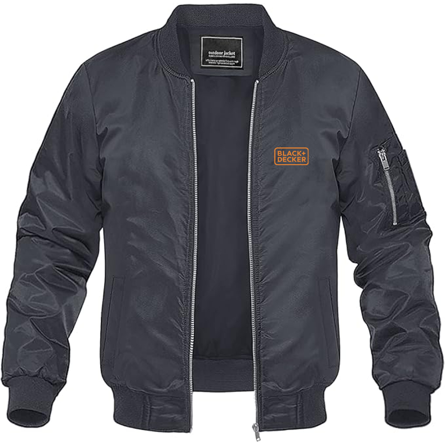 Men's Black Decker Logo Lightweight Bomber Jacket Windbreaker Softshell Varsity Jacket Coat