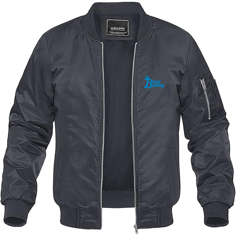 Men's Blue Bunny Logo Lightweight Bomber Jacket Windbreaker Softshell Varsity Jacket Coat