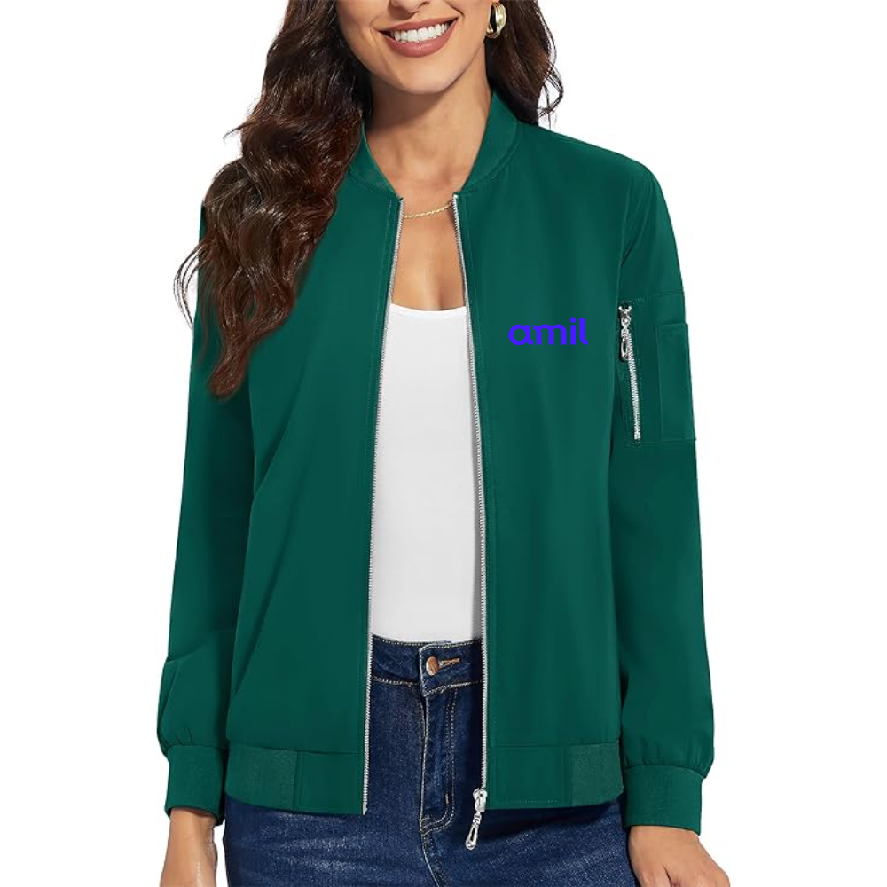 Women's Amil   Premium Bomber Jacket with Polished Detailing and Functional Sleeve Pocket Modern Luxury Outerwear