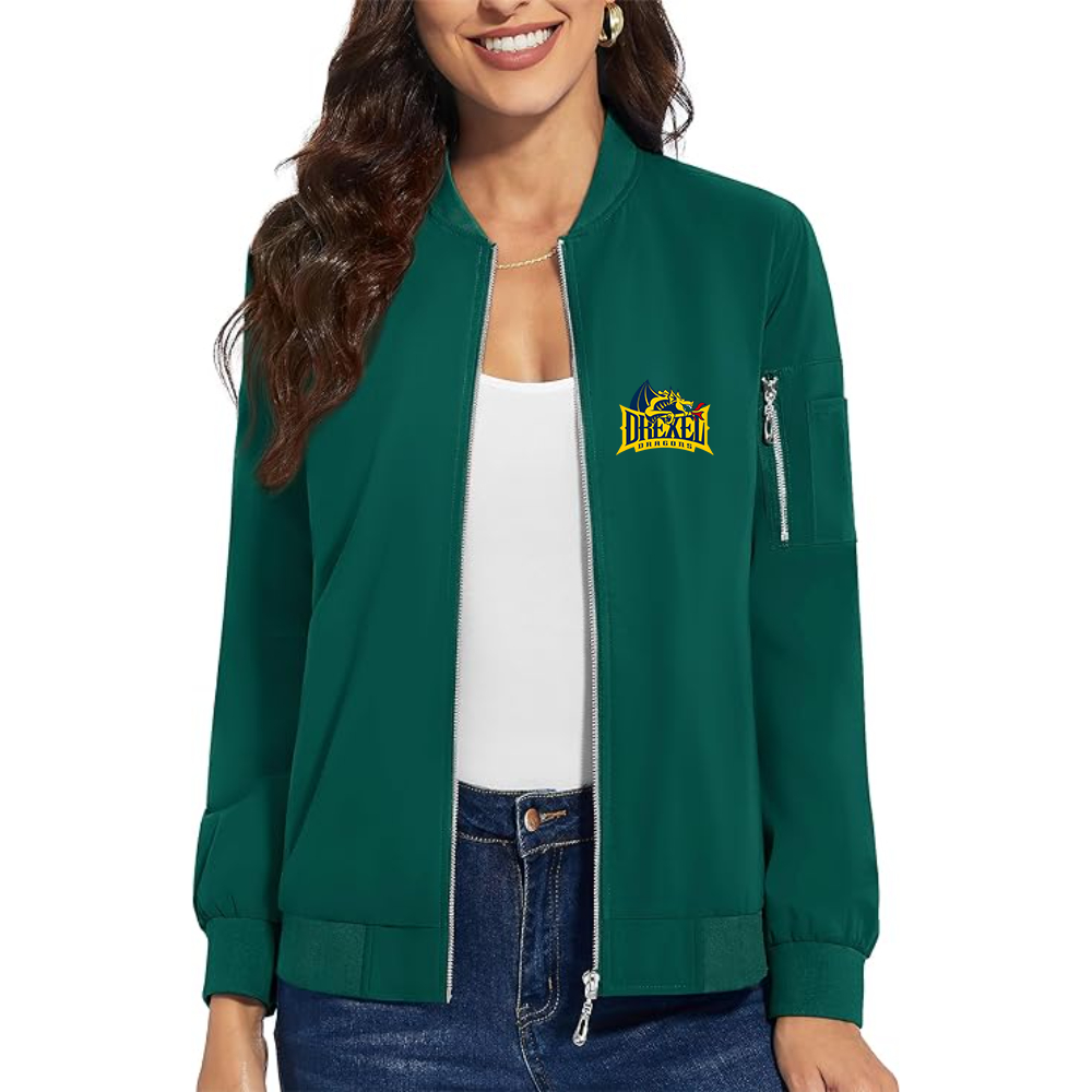 Women's  Drexel Dragons Premium Bomber Jacket with Polished Detailing and Functional Sleeve Pocket Modern Luxury Outerwear