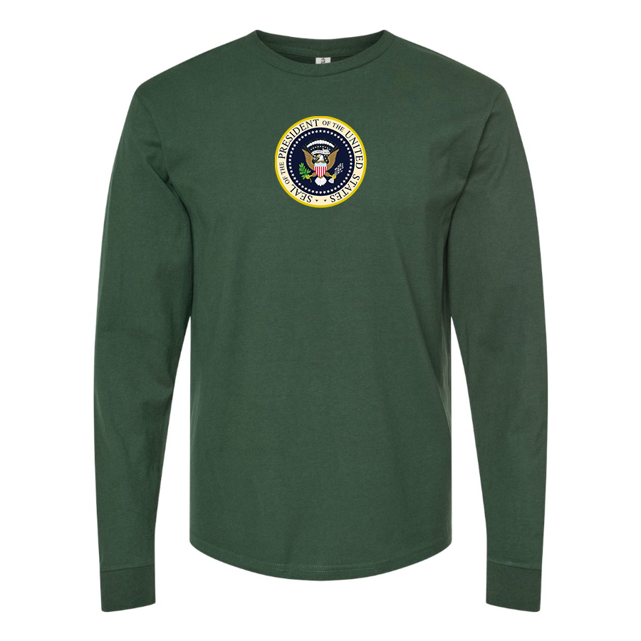 Men's USA President Seal Logo Cotton Long Sleeve T-Shirt