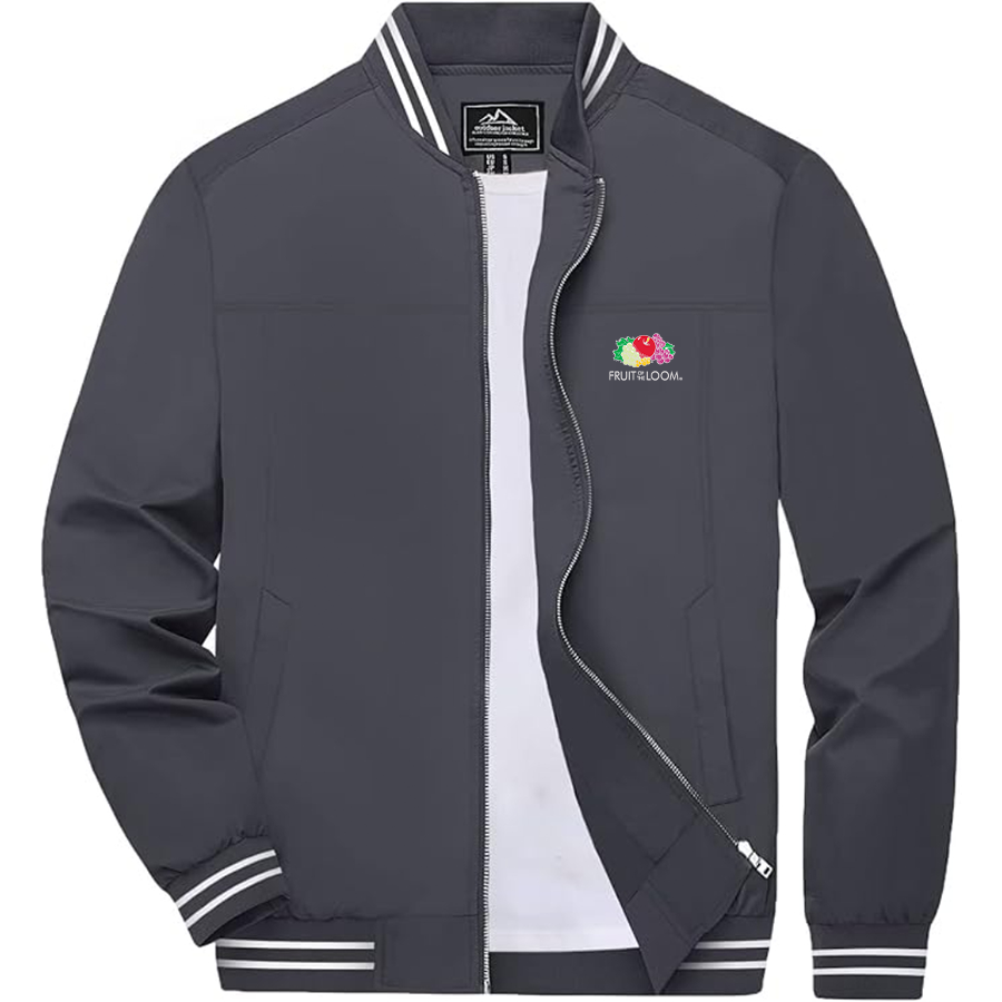 Men's Fruit Of the Loom Lightweight Zip-Up Bomber Jacket with Ribbed Collar and Cuffs Versatile Casual Outerwear